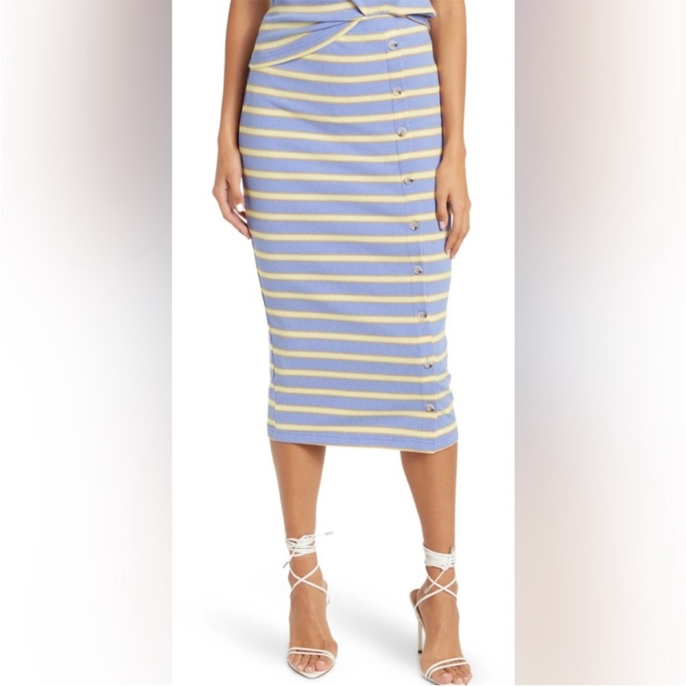 WALTER BAKER MONROE HORIZON KNIT, STRIPED MIDI SKIRT.